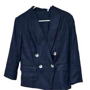 Elie Tahari Double-Breasted Blazer Navy linen blend sz 2 career workwear